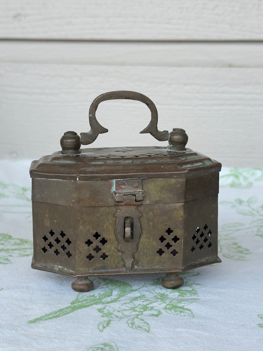 Vintage MCM Footed Brass Cricket Box Brass Trinket Box Incense Container
